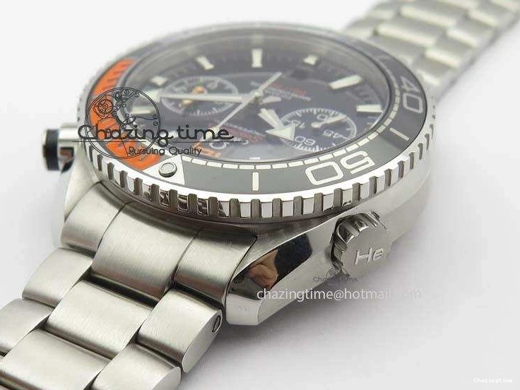 0413 Sustainable Planet Ocean Master Chronometer Chrono SS OM 1:1 Best Edition Black Dial On SS Bracelet A 8179